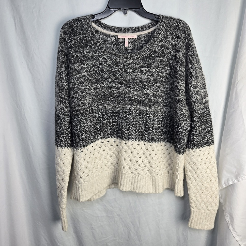 Victoria Secret Chunky Knit Sweater Womens XL Neutral Colorblock Quiet Luxury